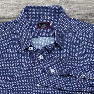 UNTUCKit Mens Medium Slim Fit Navy Geometric Print Button Down Shirt Cotton